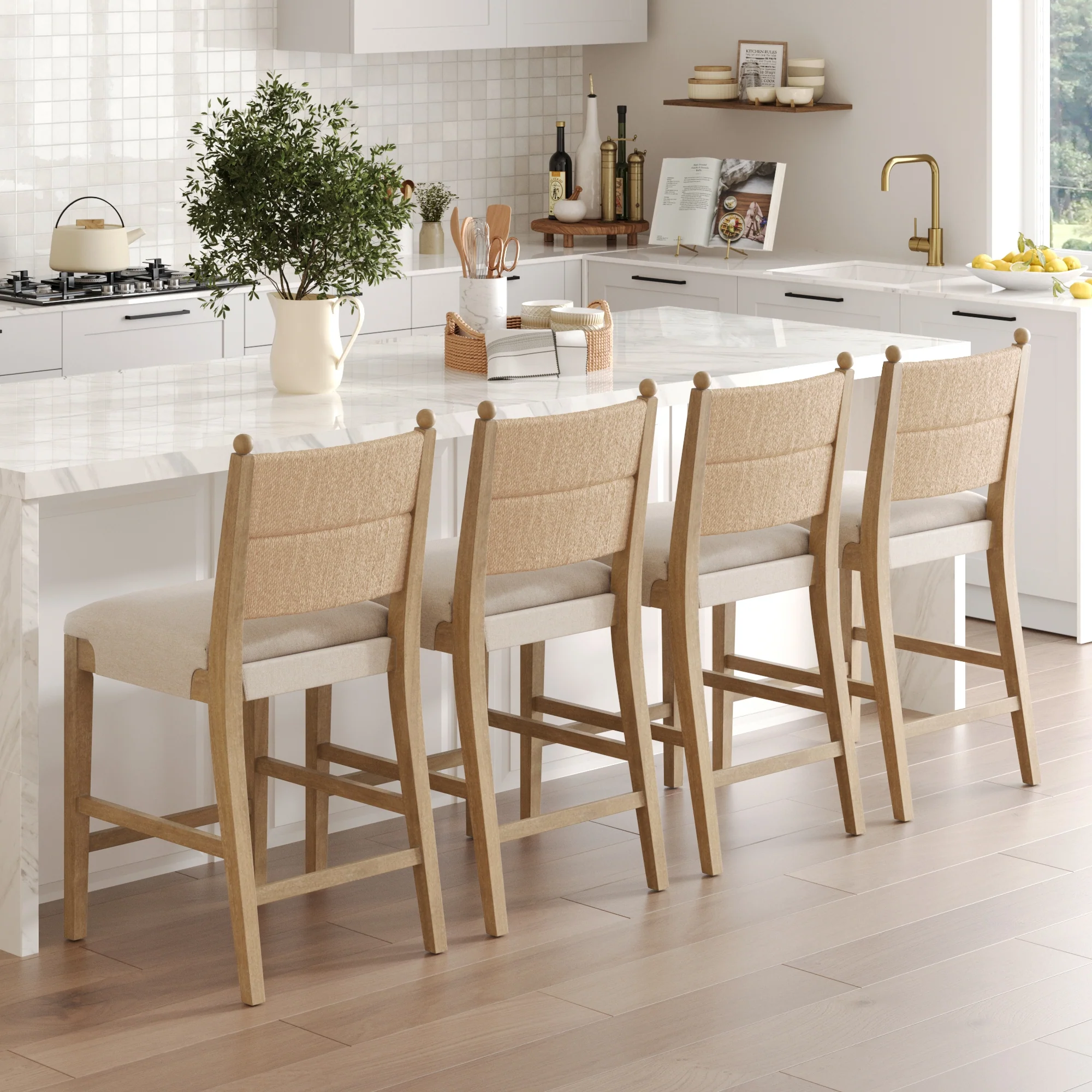 Seagrass & Wood Counter Height Bar Stool Light Brown (Set of 4)