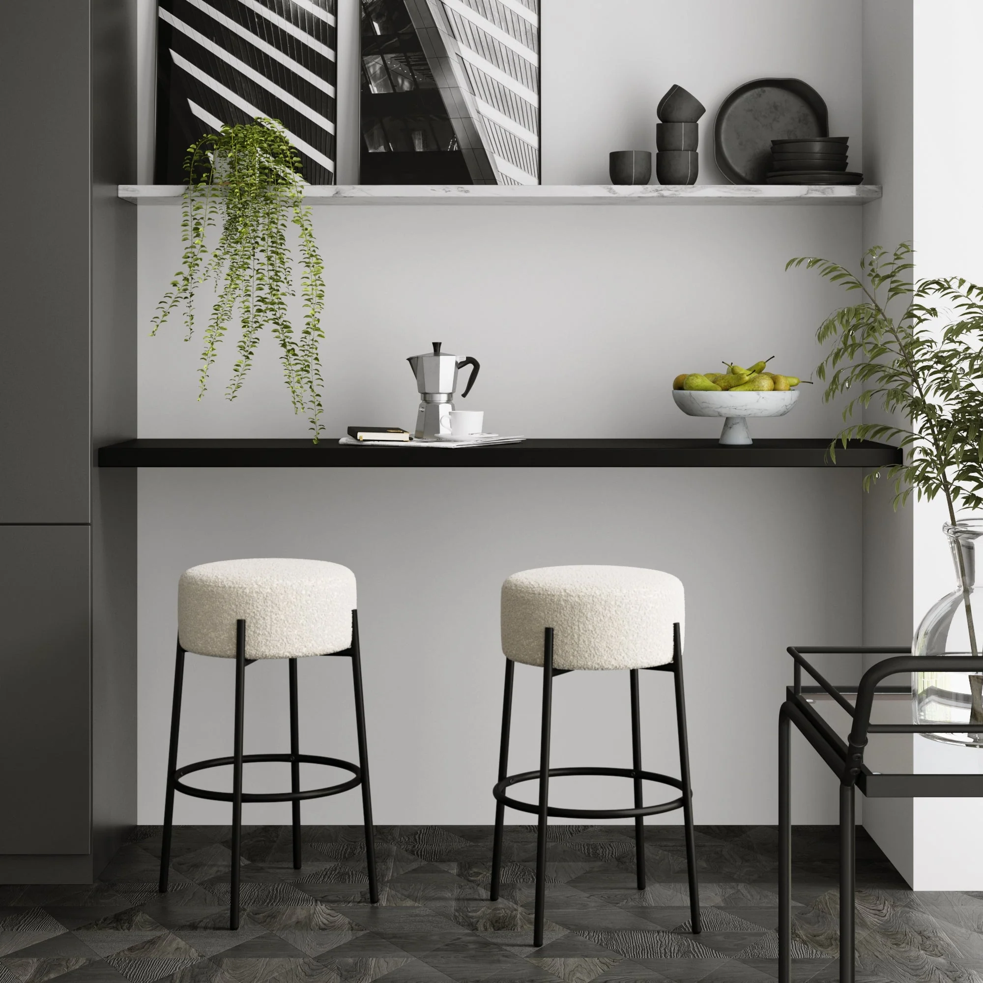 Round Boucle Backless Bar Stools (Set of 2) - Image 2