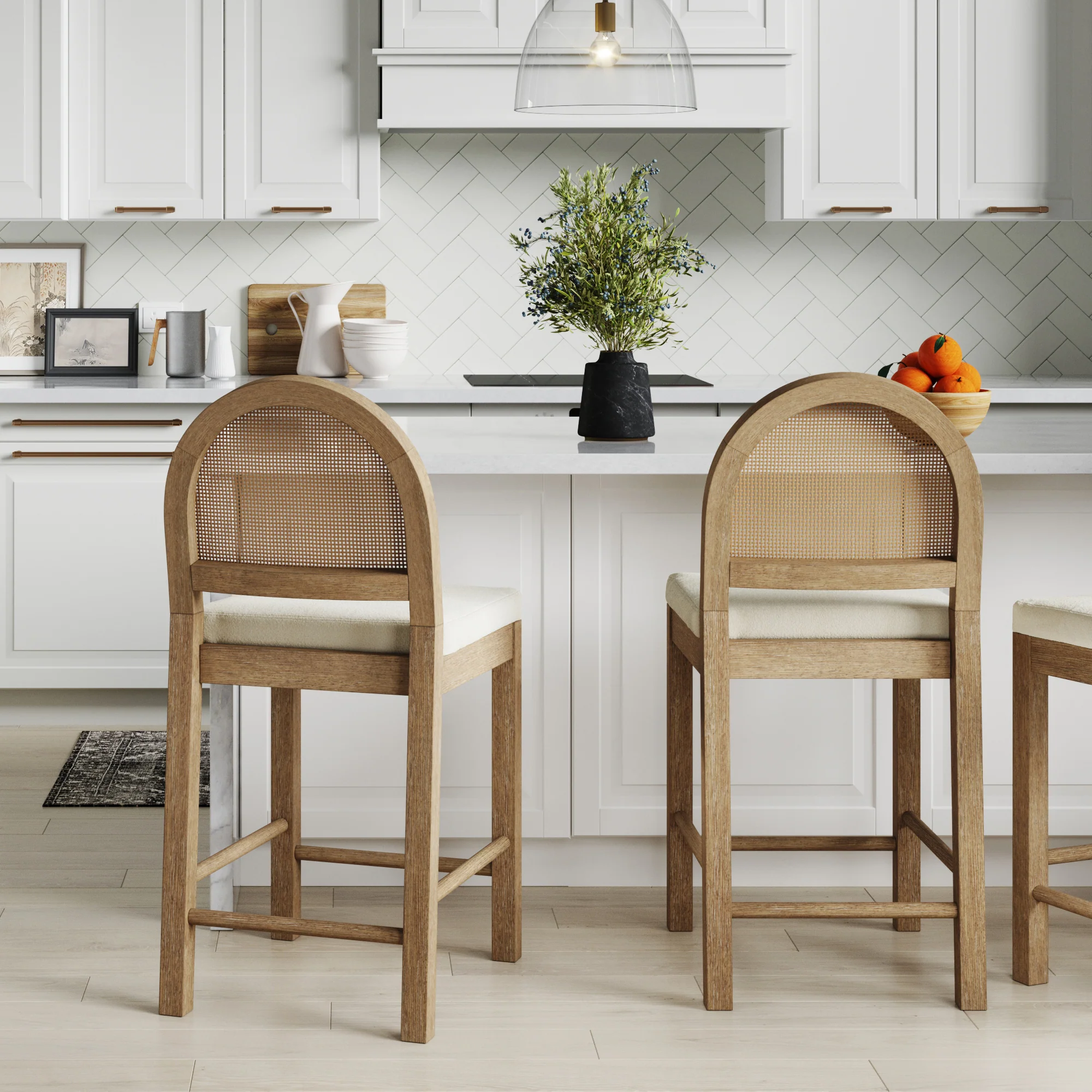 Boucle & Rattan Counter Height Bar Stools Light Brown (Set of 2) - Image 2