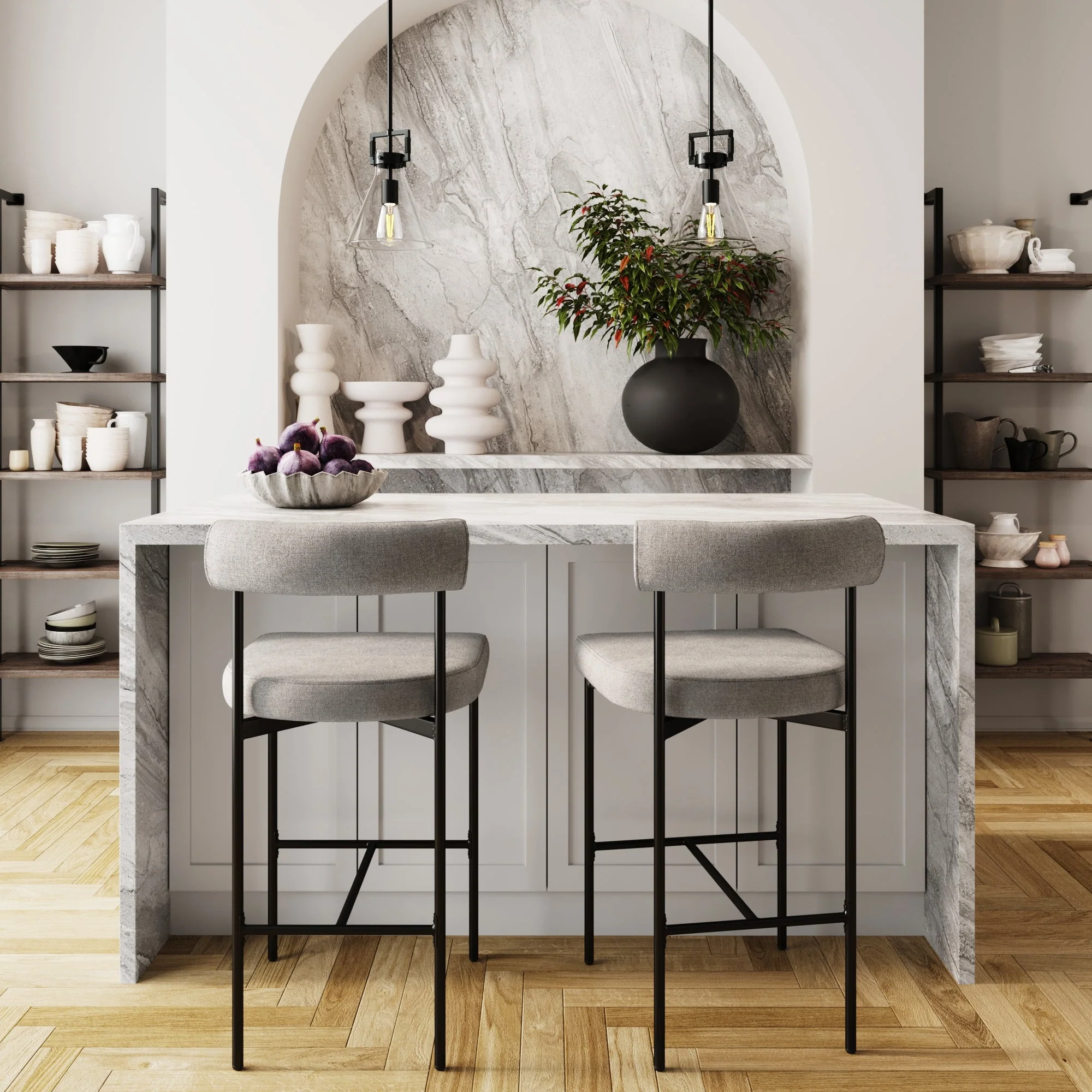 Metal Counter Height Bar Stools Gray (Set of 2) - Image 2