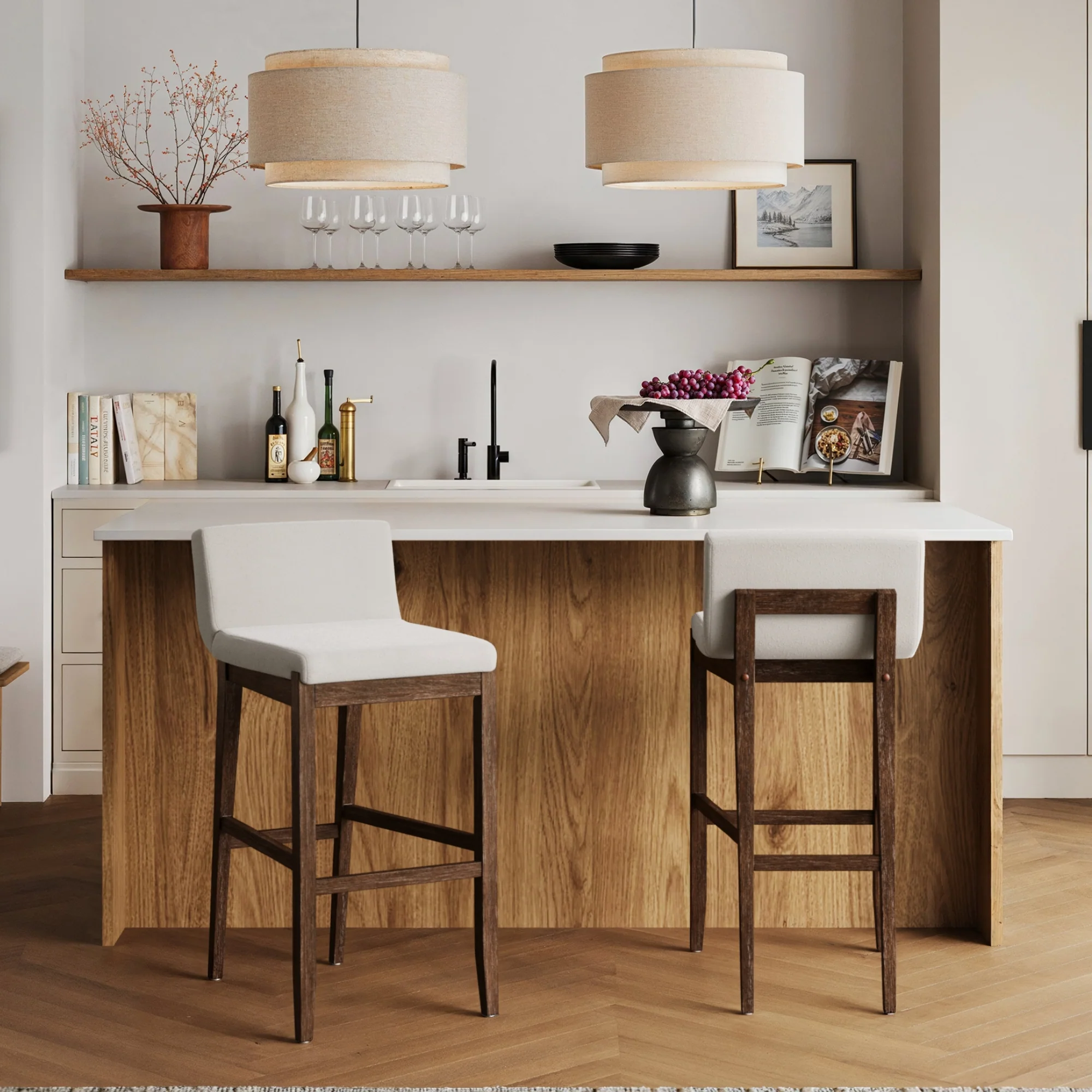 Exposed Wood Back Bar Stools Dark Brown (Set of 2) - Image 2