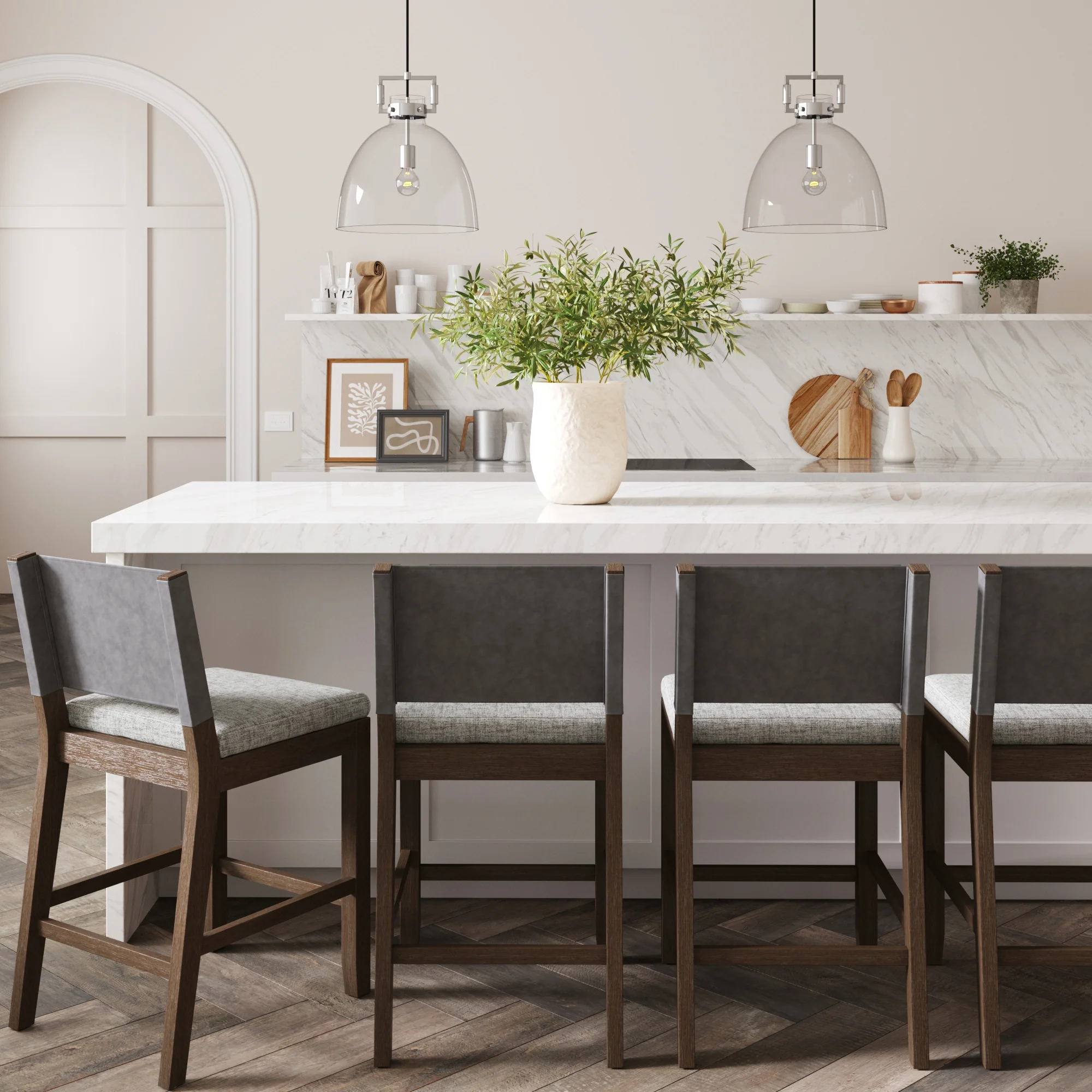 Wood Counter Height Bar Stools Dark Brown Ivory (Set of 4) - Image 2