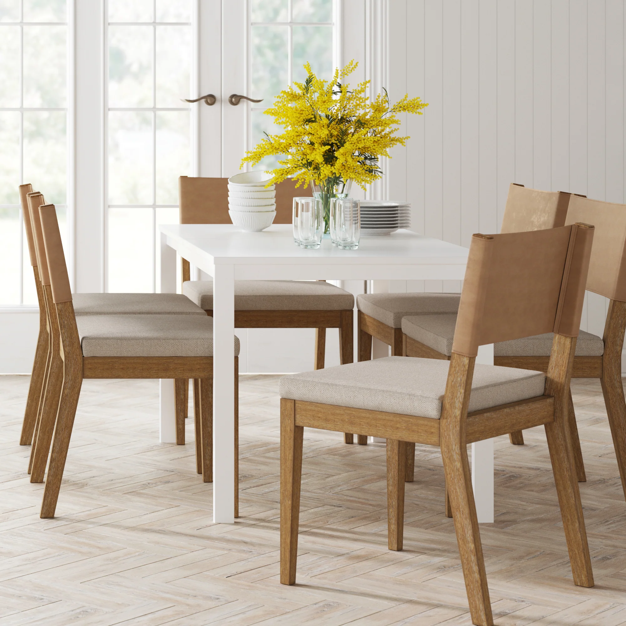 Wood & Faux Leather Dining Chairs Light Brown (Set of 6) - Image 2