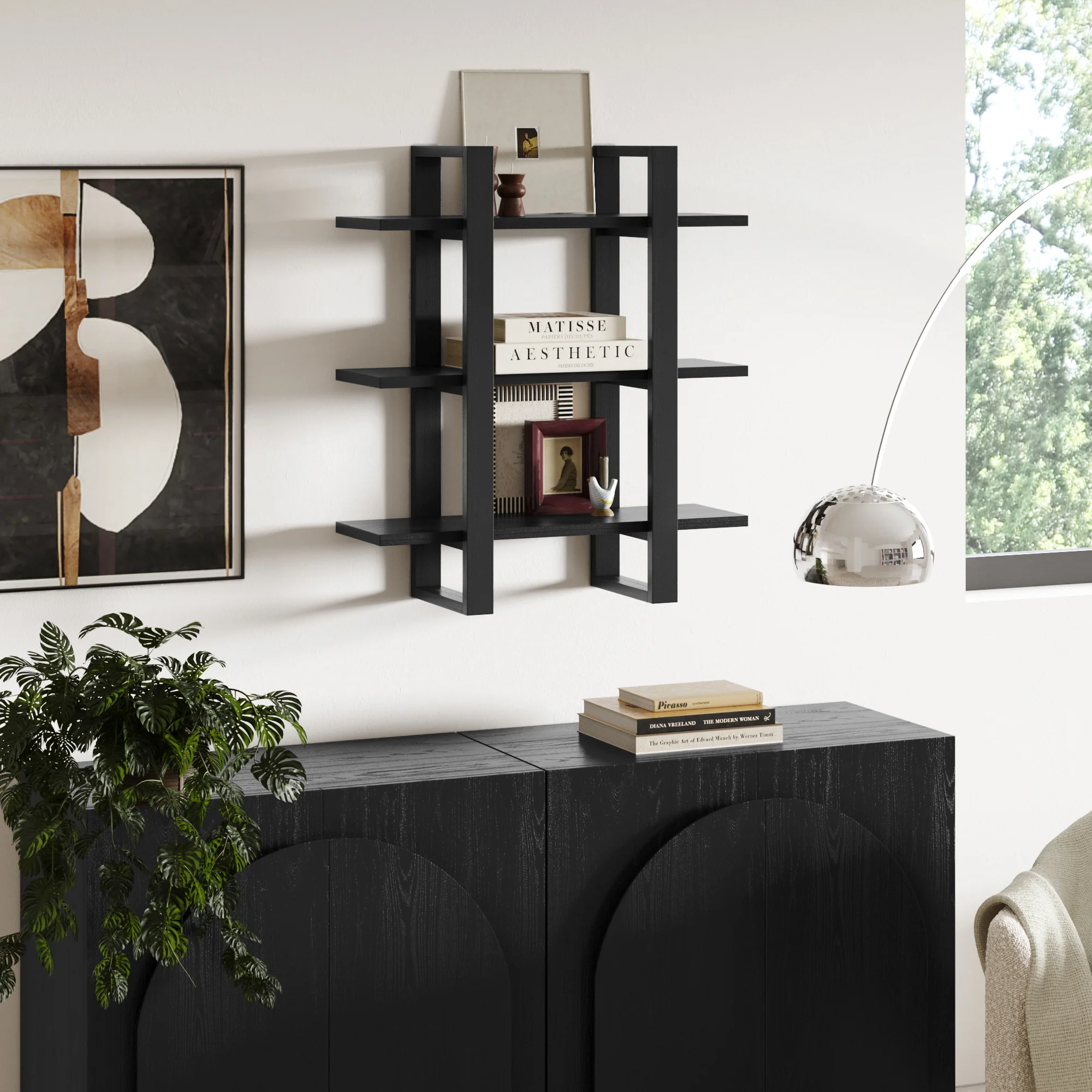 Solid Wood Modular Floating Wall Shelf Black Oak - Image 2