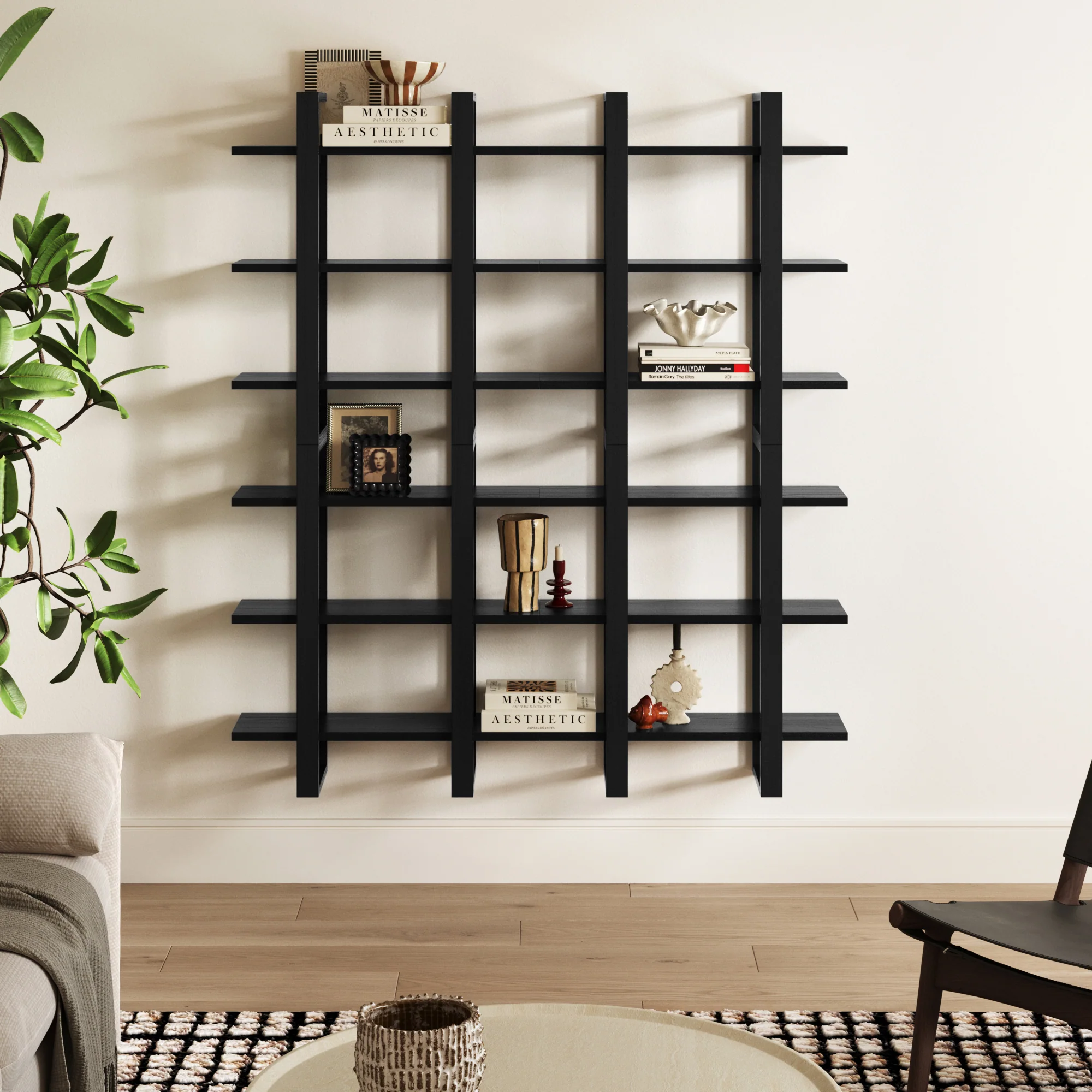 Solid Wood Modular Floating Wall Shelf Black Oak (Set of 4) - Image 2
