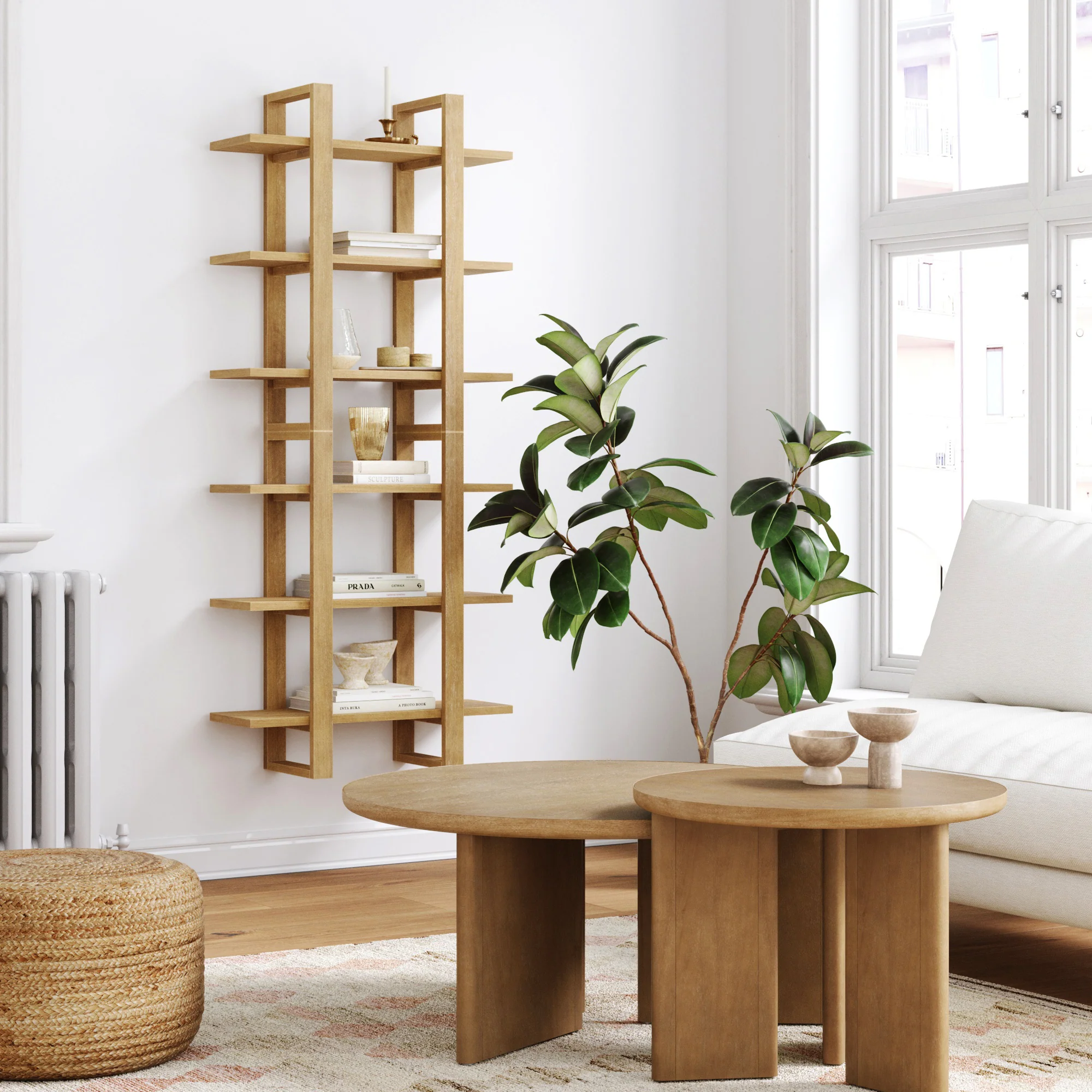 Solid Wood Modular Floating Wall Shelf Light Brown (Set of 2) - Image 2