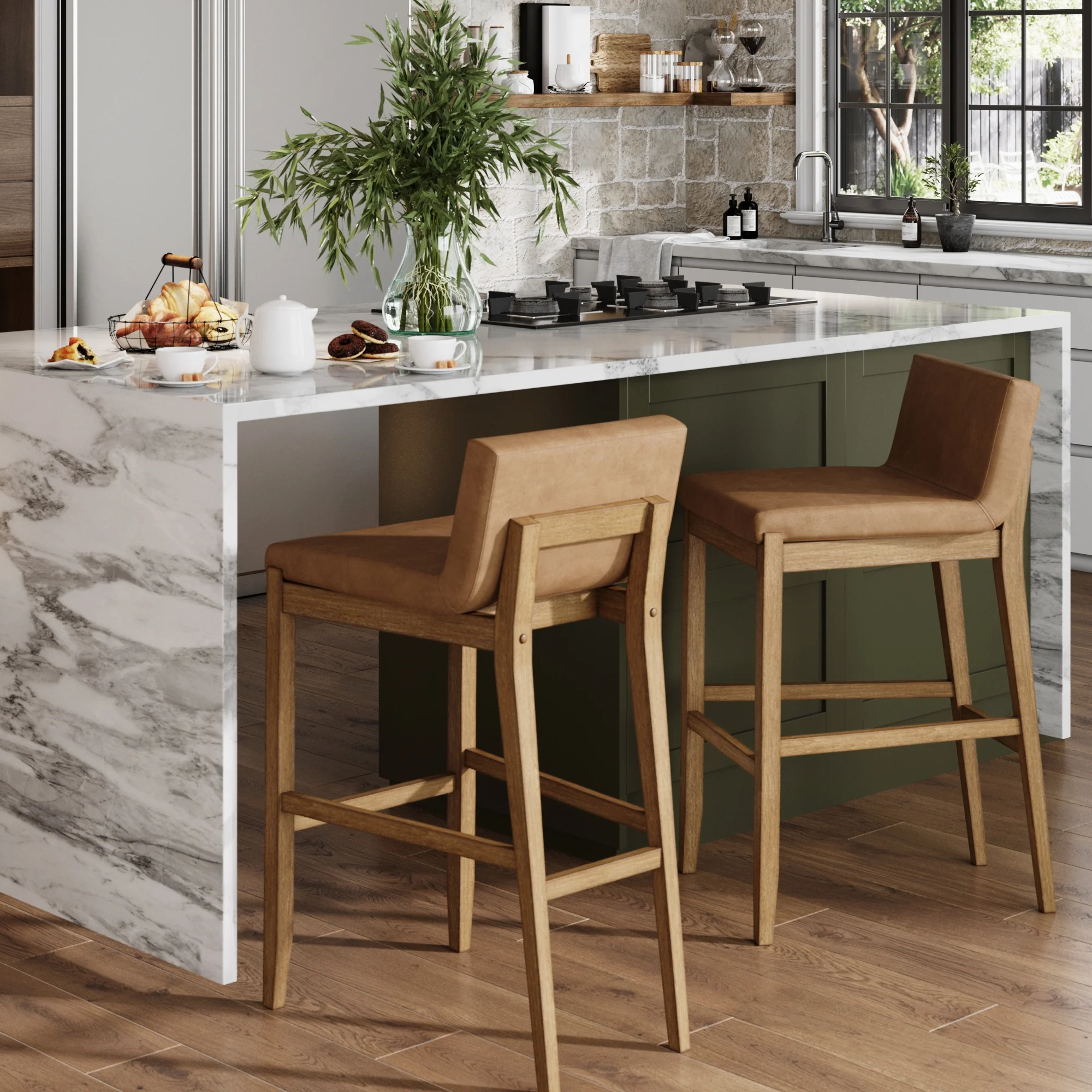Exposed Wood Back Bar Stool Light Brown - Image 2