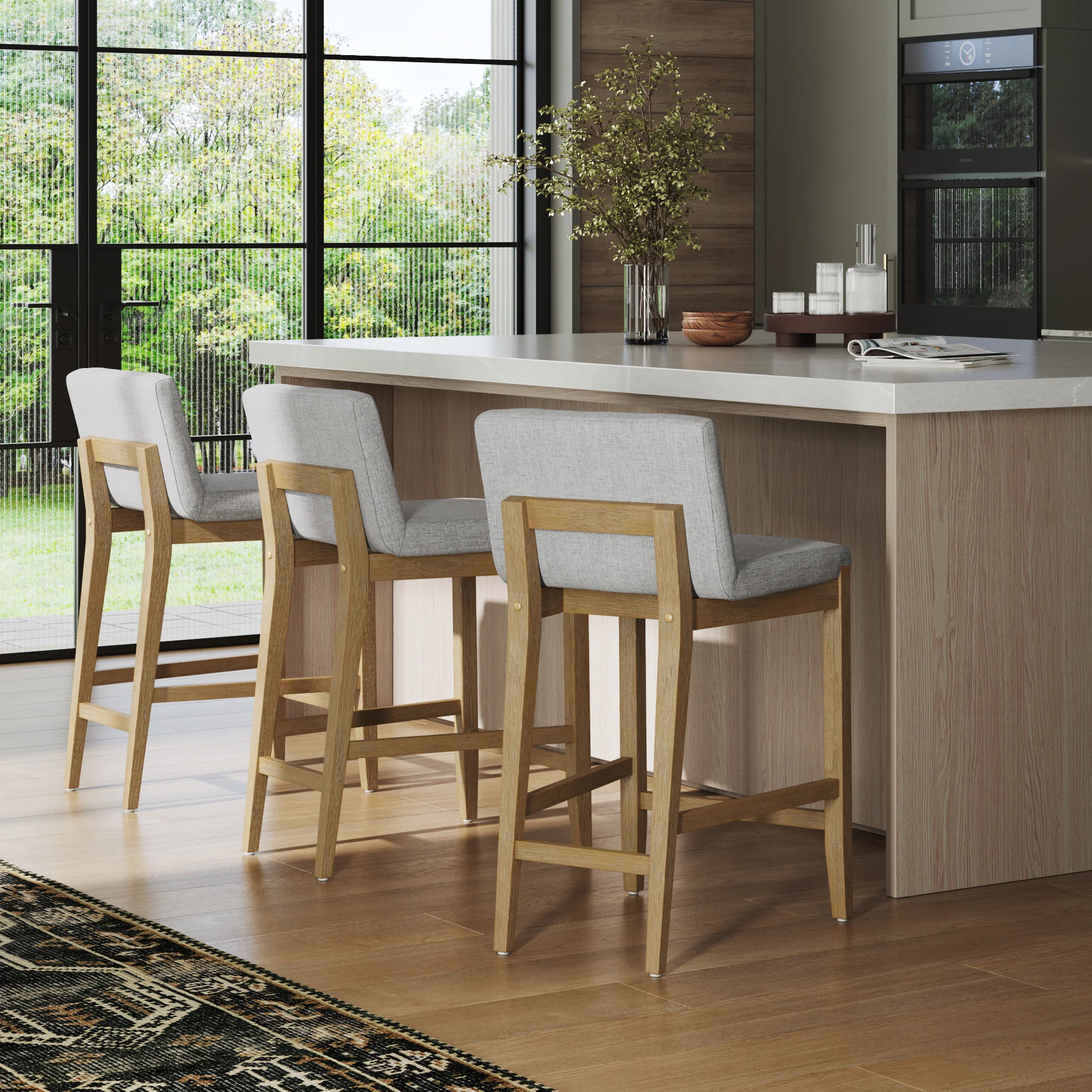 Upholstered Counter Height Bar Stool w/ Back Gray (Set of 3)