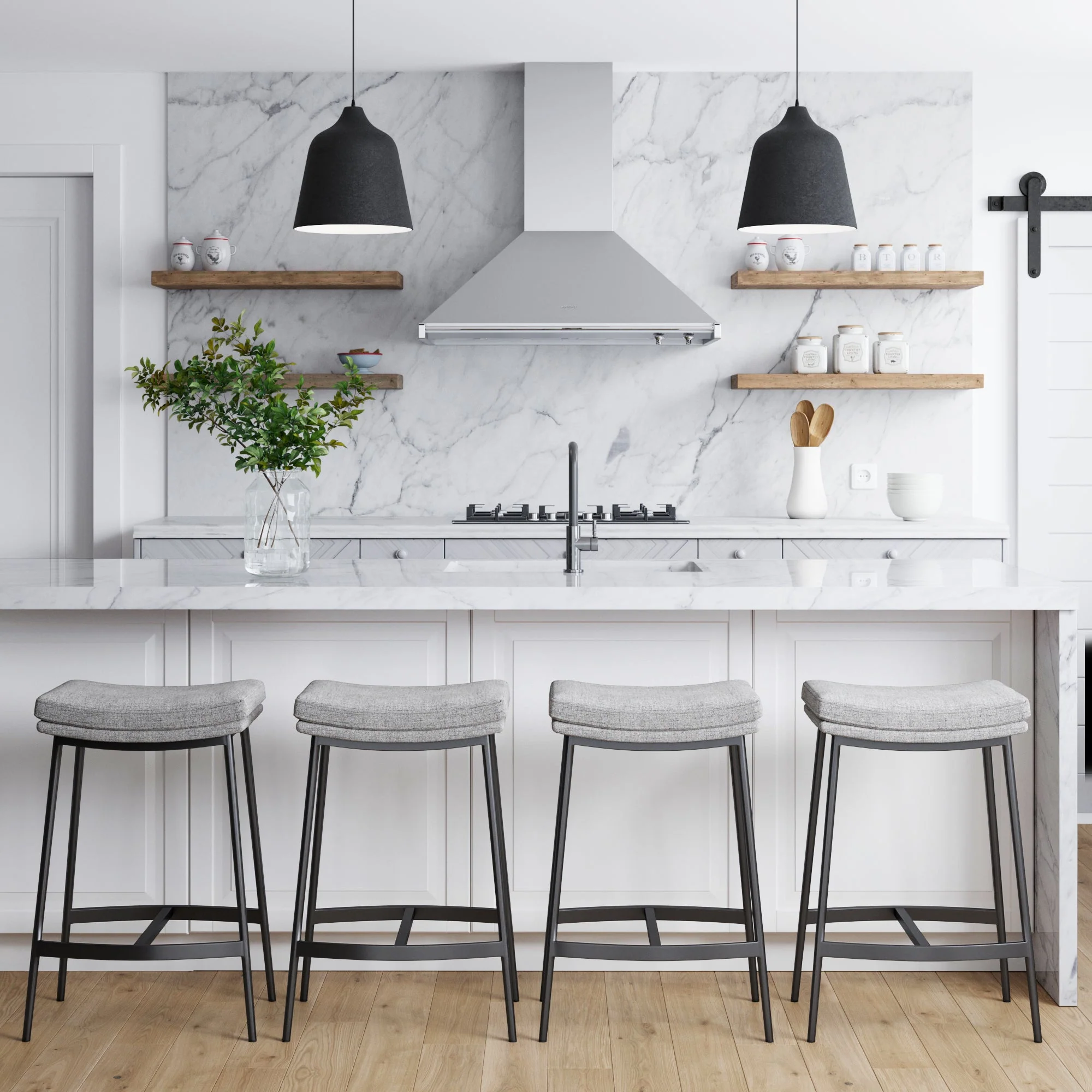 Upholstered Counter Height Saddle Bar Stools Gray (Set of 4) - Image 2