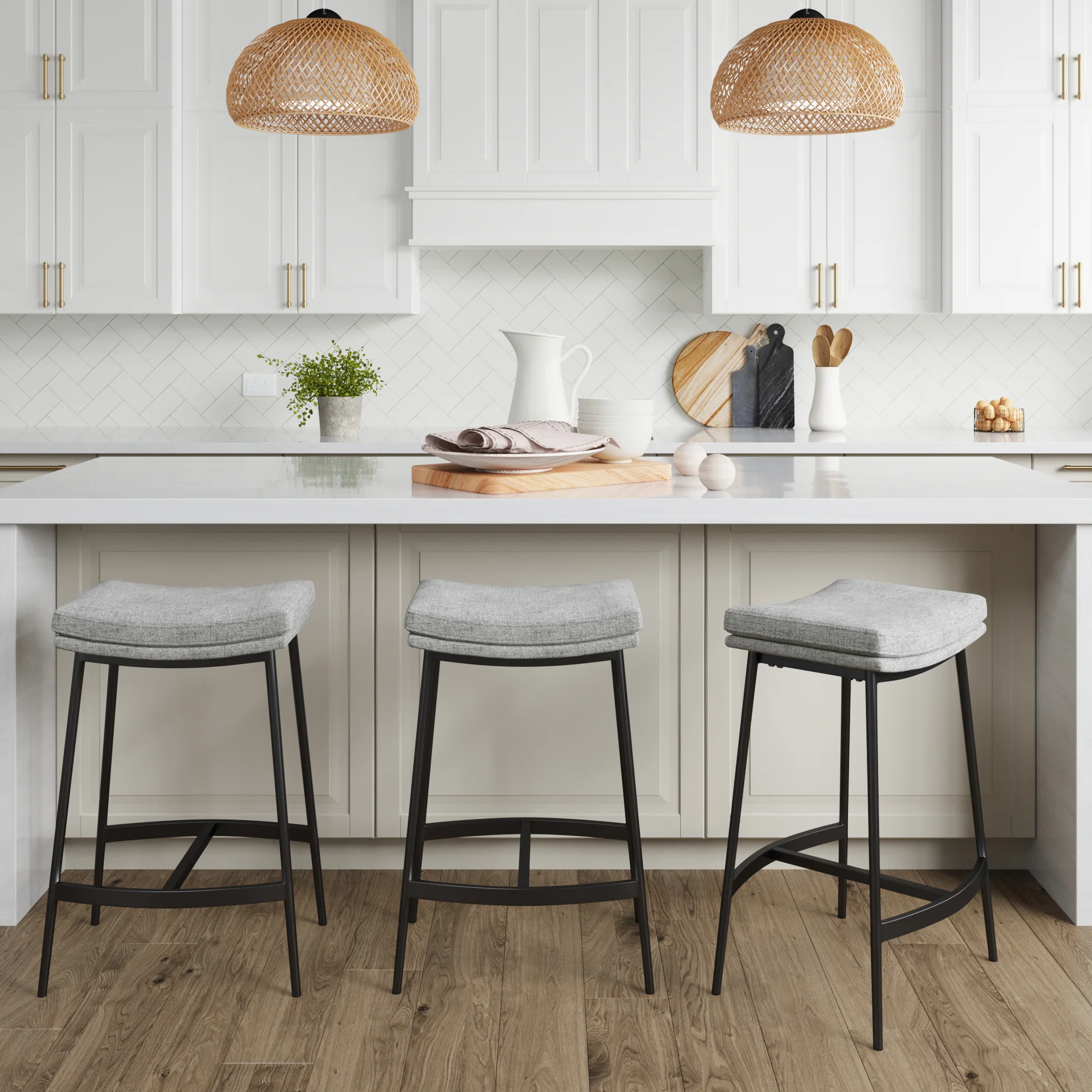 Upholstered Counter Height Saddle Bar Stools Gray (Set of 3)