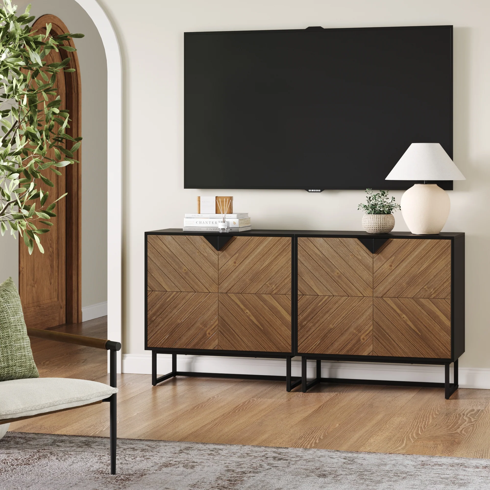 Brushed Fir Kitchen Cabinet Credenza (Set of 2) - Image 3