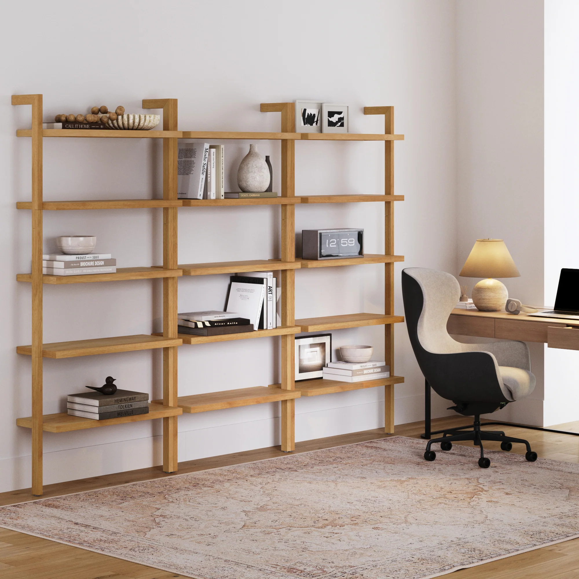 Wood 5-Shelf Ladder Wall Bookshelf Warm Pine (Set of 3) - Image 2