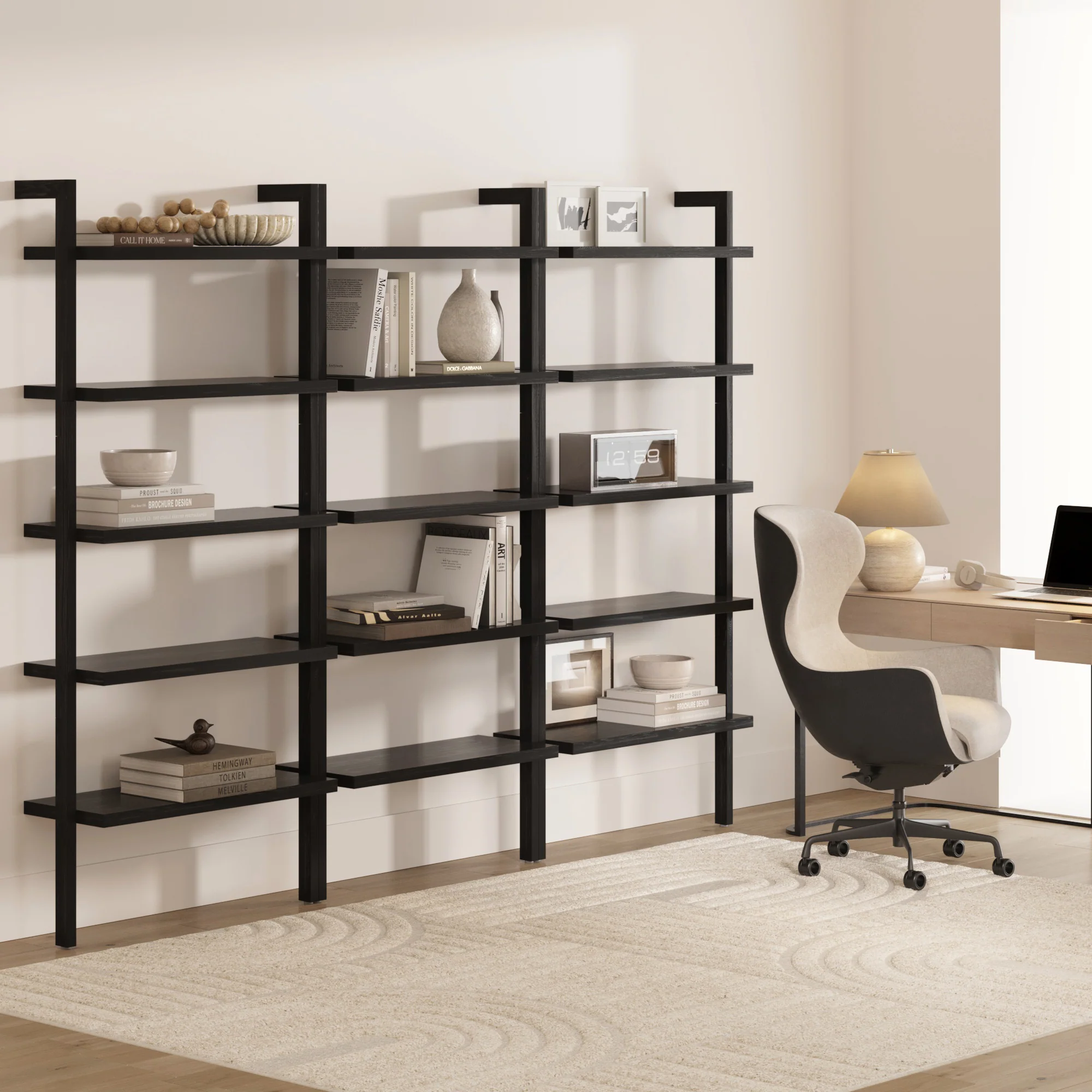 Wood 5 Tier Wall Mounted Bookshelf Black Oak (Set of 3) - Image 2