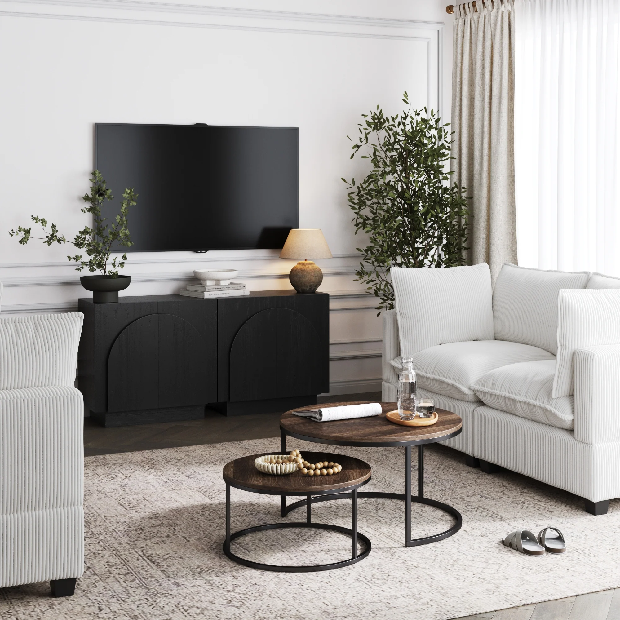 Wood Arched TV Console Stand for TVs 55-65" Black - Image 2