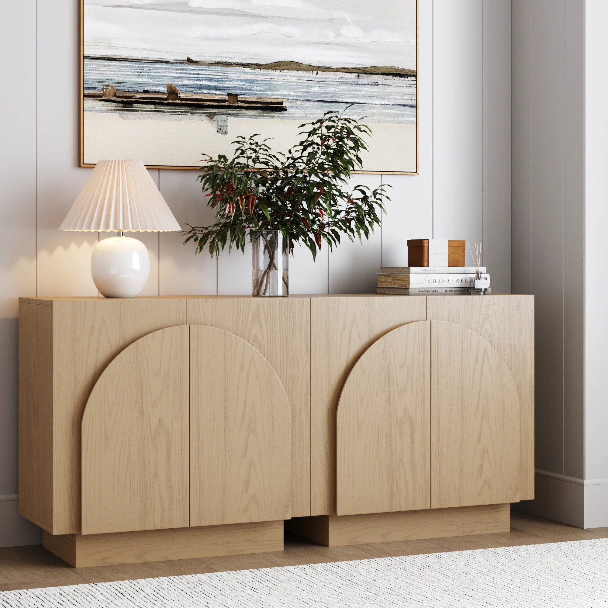 Wood Arched TV Console Stand for TVs 55-65" Gray Oak - Image 2