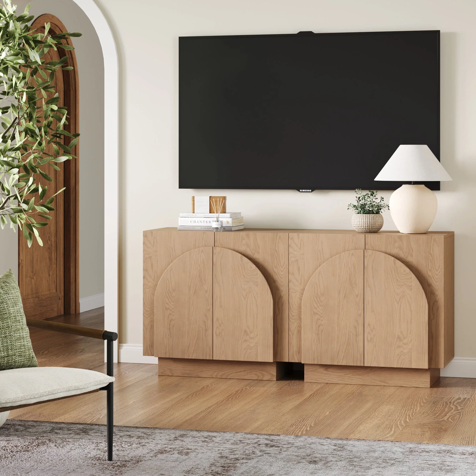 Arched Kitchen Cabinet Credenza Oak (Set of 2) - Image 3