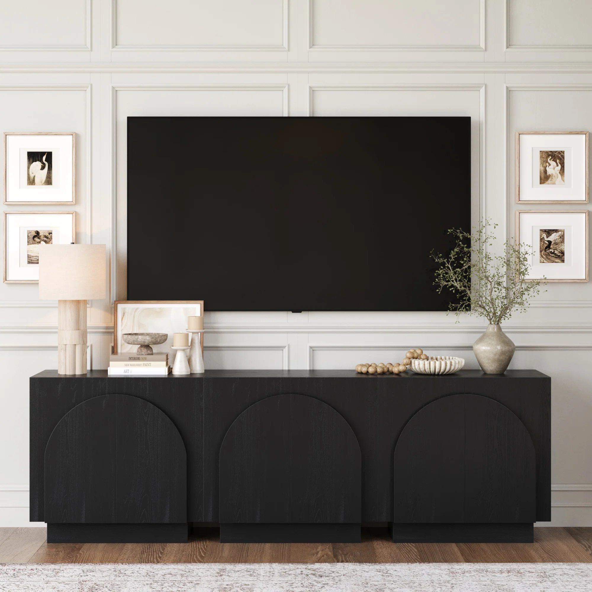 Arched Kitchen Cabinet Credenza Black (Set of 3) - Image 2