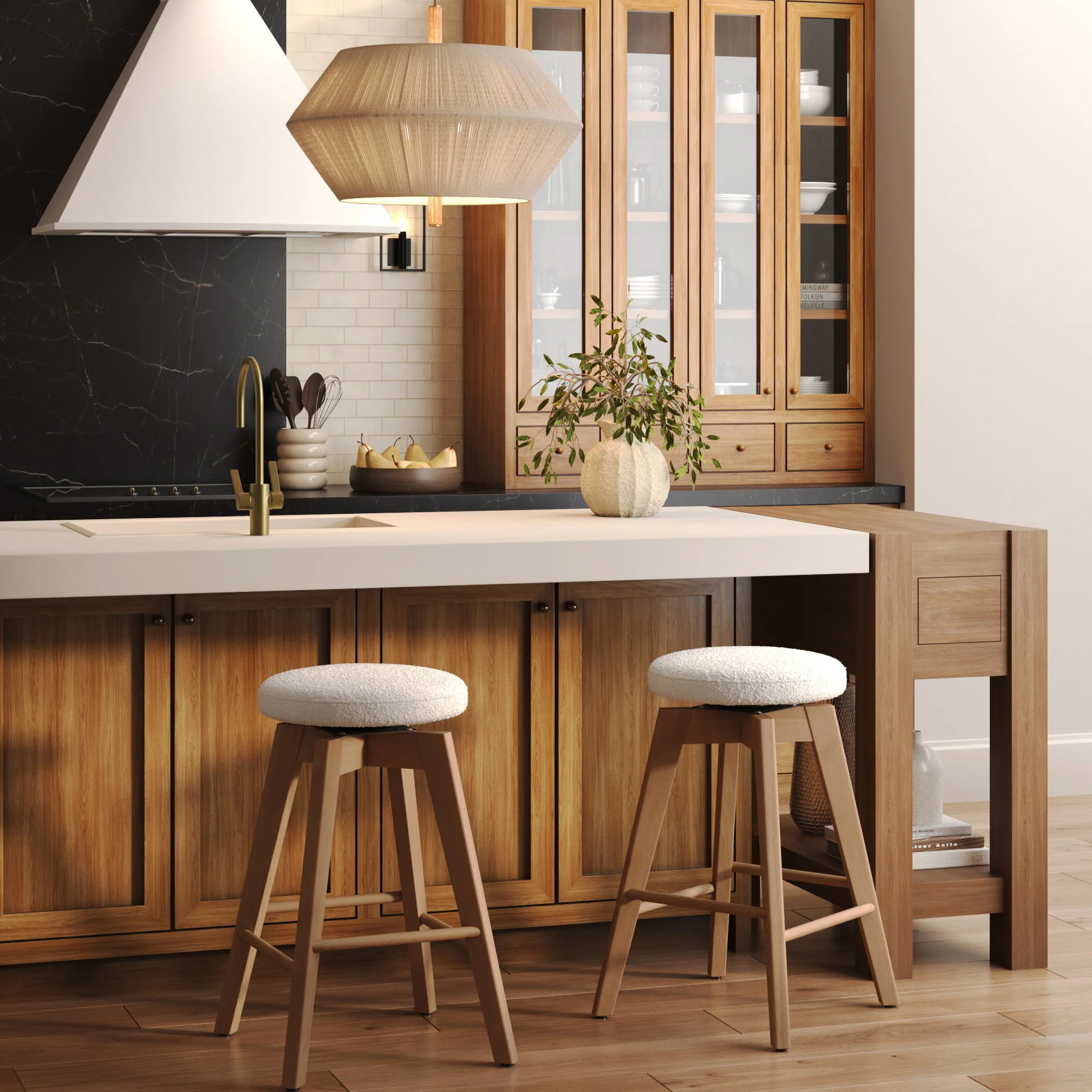 Wood Boucle Counter Height Swivel Counter Stool White Oak - Image 2