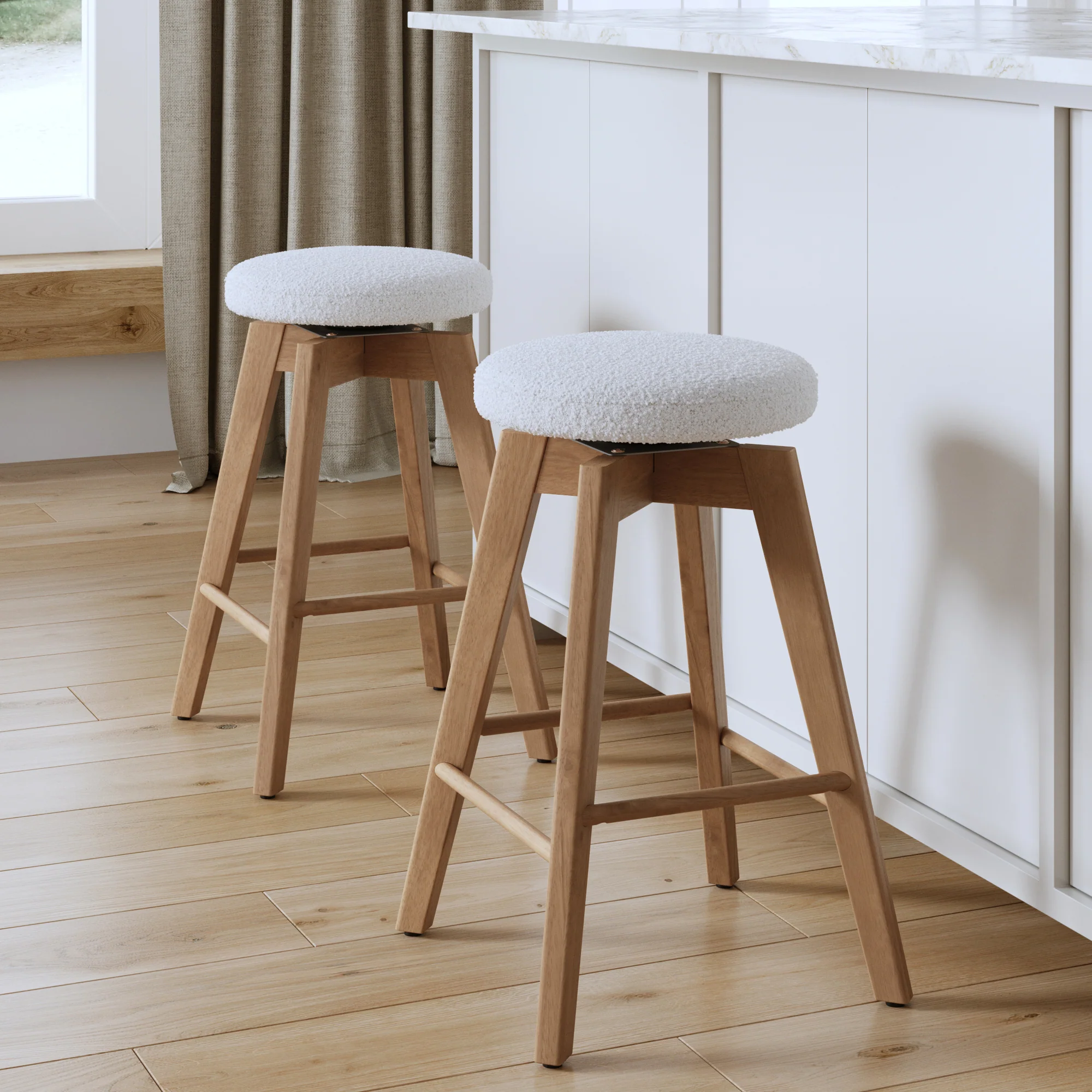 Wood Boucle Counter Height Swivel Counter Stool White Oak (Set of 2)