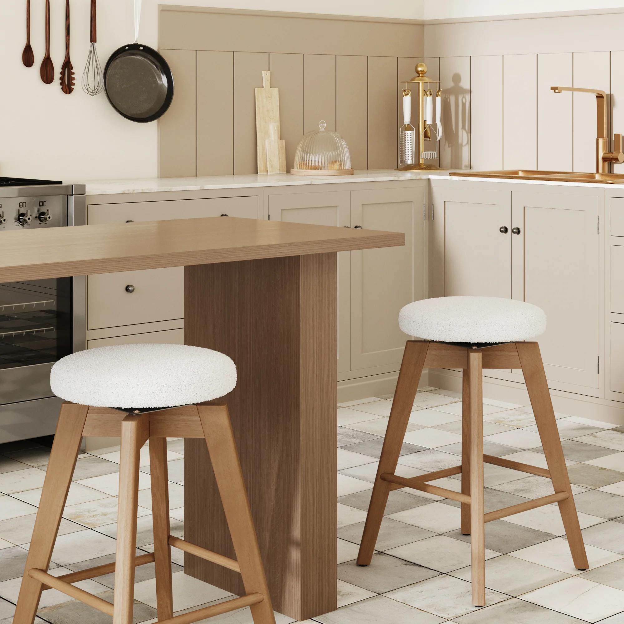 Wood Boucle Counter Height Swivel Counter Stool White Oak (Set of 2) - Image 2