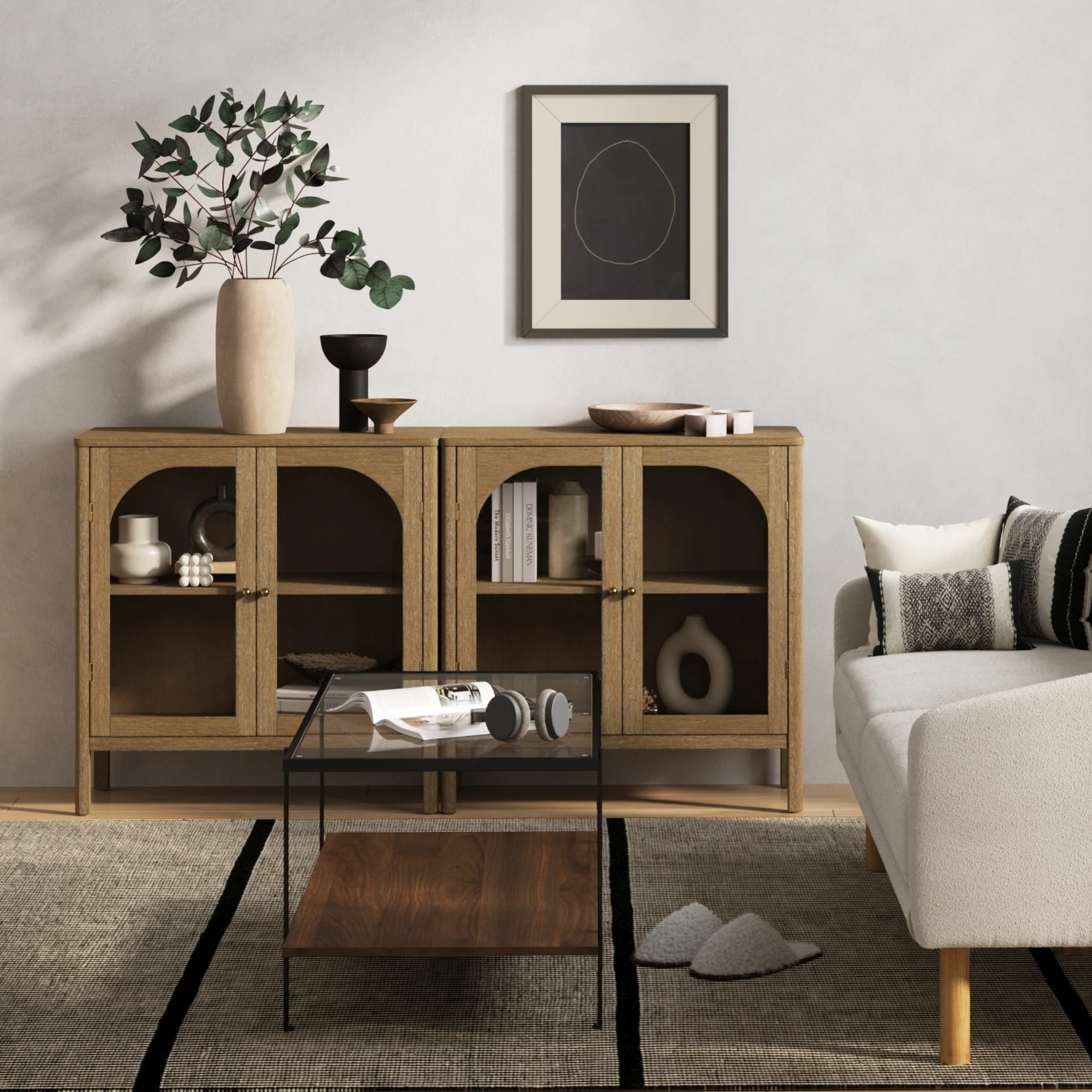Curio Cabinet Credenza with Glass Door Brown (Set of 2) - Image 2