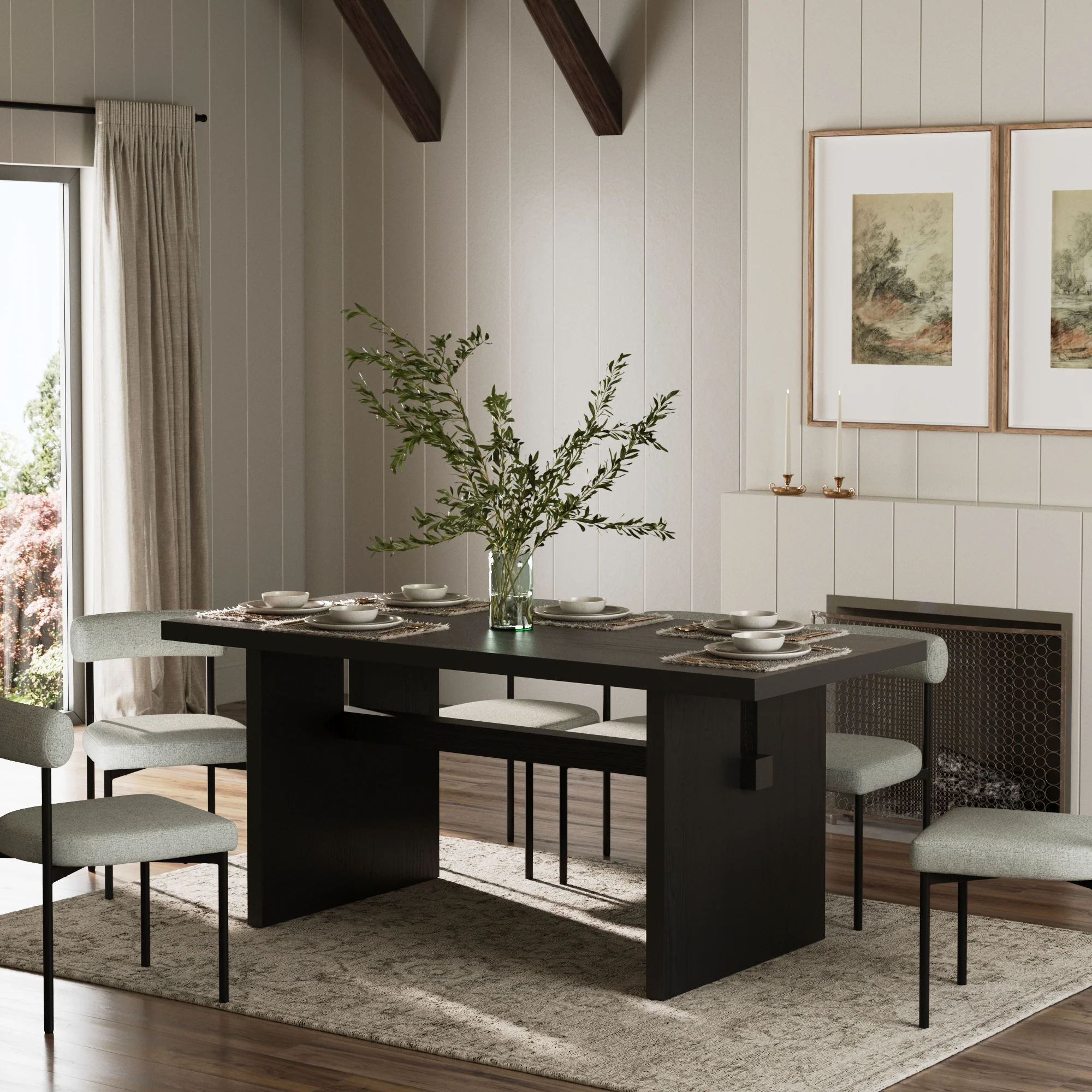 Wood Modern Farmhouse Dining Table Black Oak - Image 2