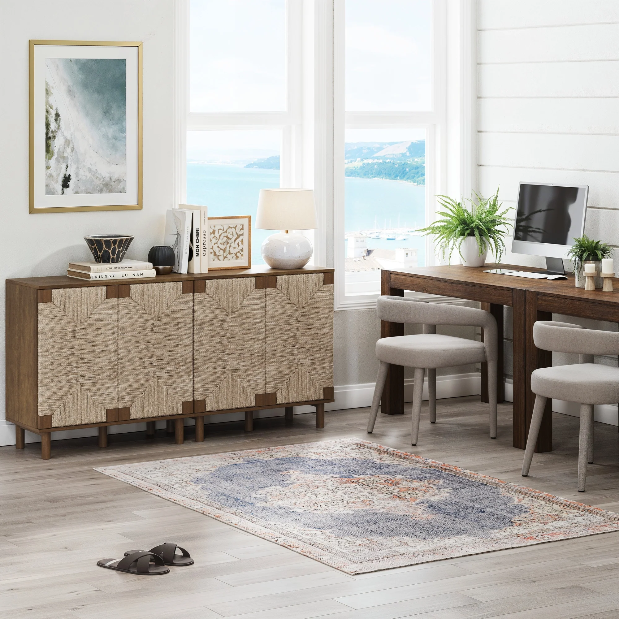 Wood & Seagrass Storage Cabinet Dark Brown - Image 2