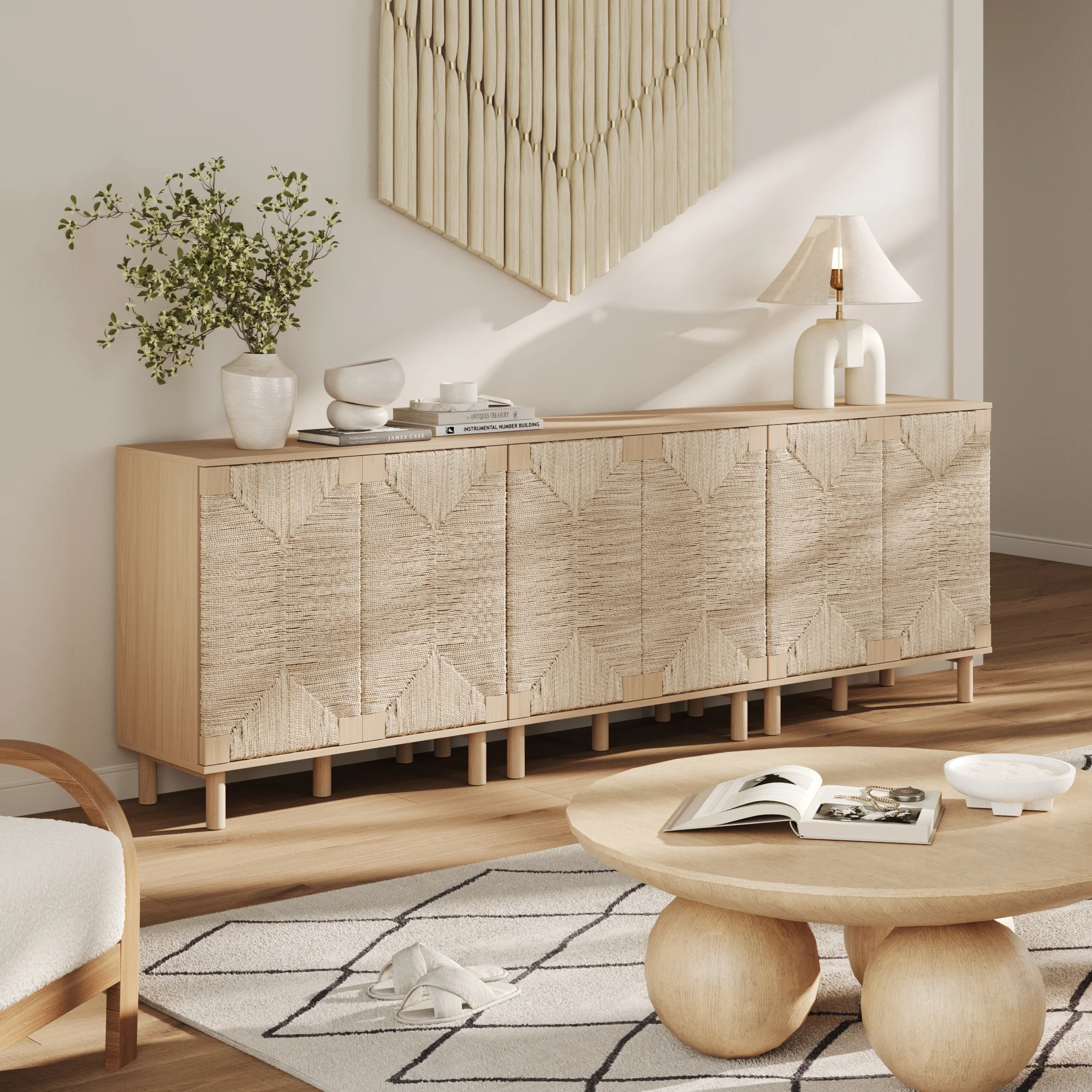 Wood & Seagrass Storage Cabinet Raw Oak - Image 2