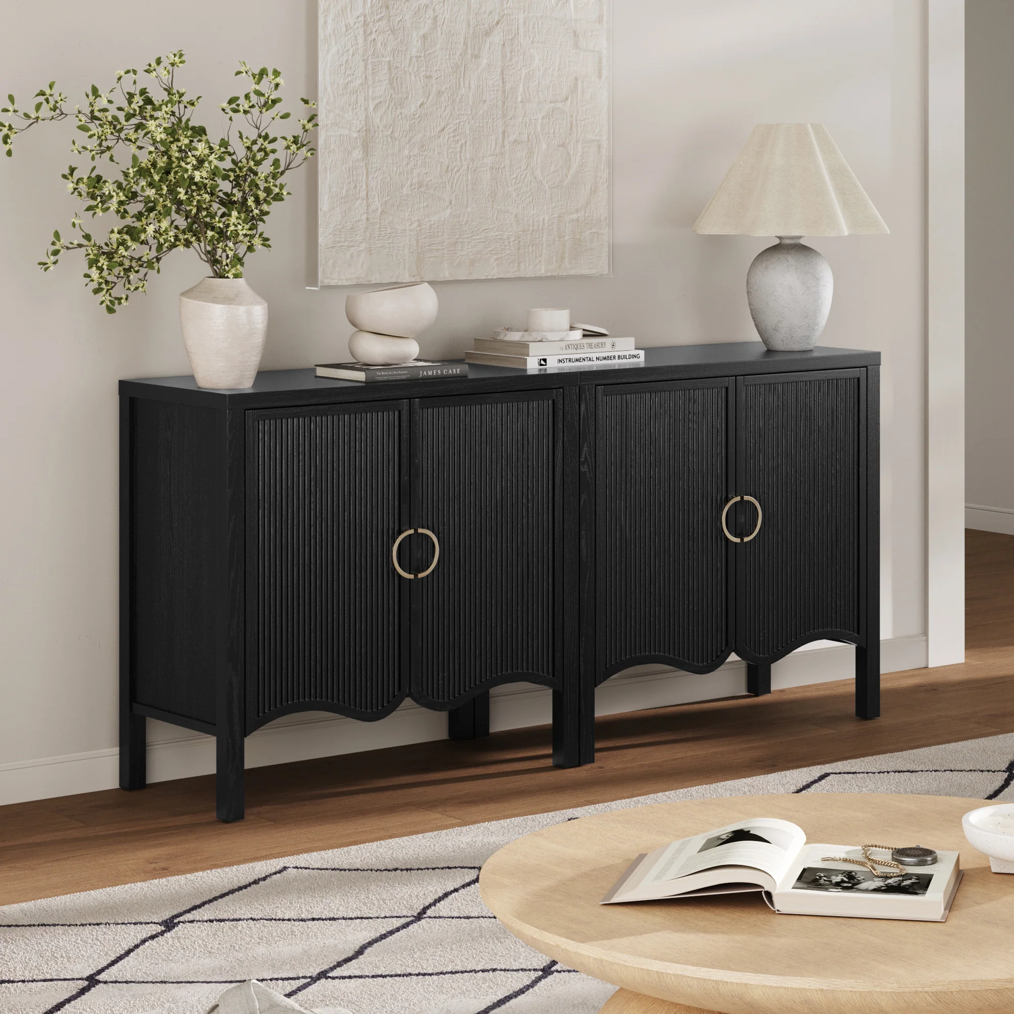 Wood Transitional Fluted TV Console Black Oak for 55-65" TVs - Image 2