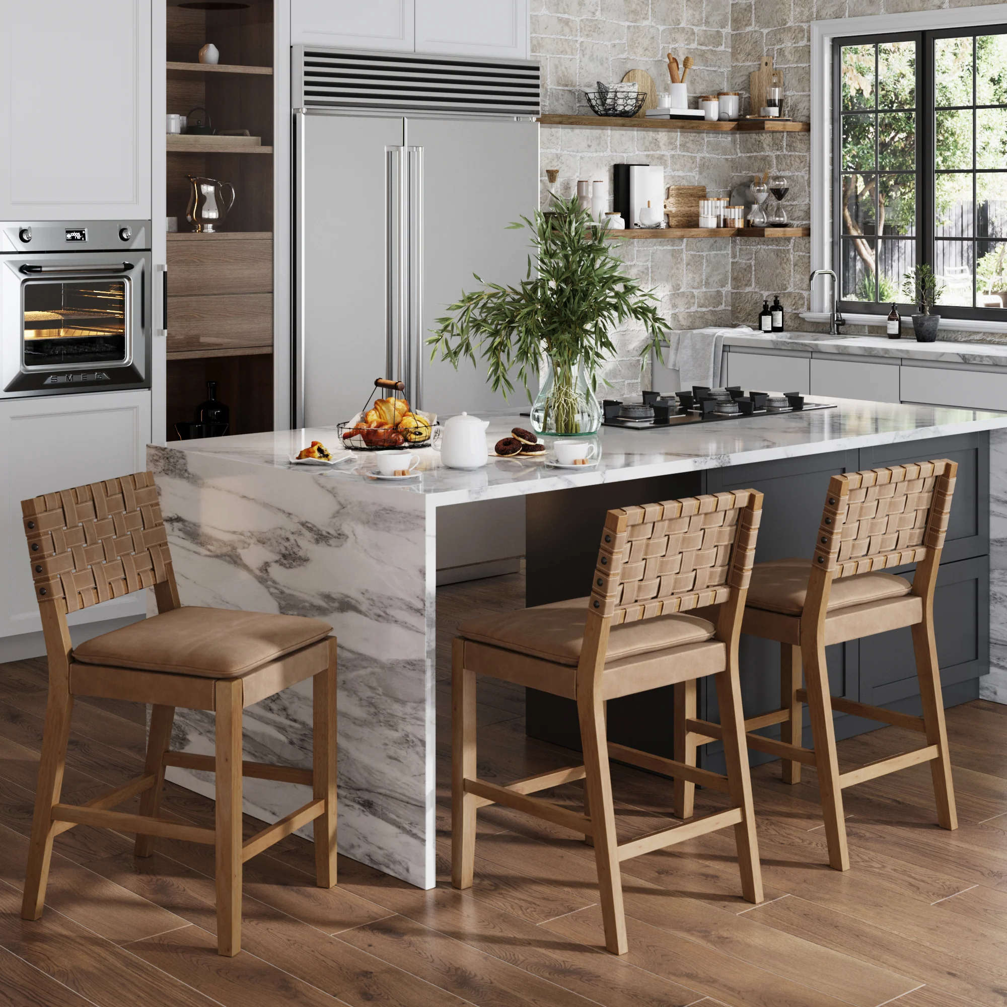 Woven Counter Height Bar Stools Brown (Set of 3) - Image 2