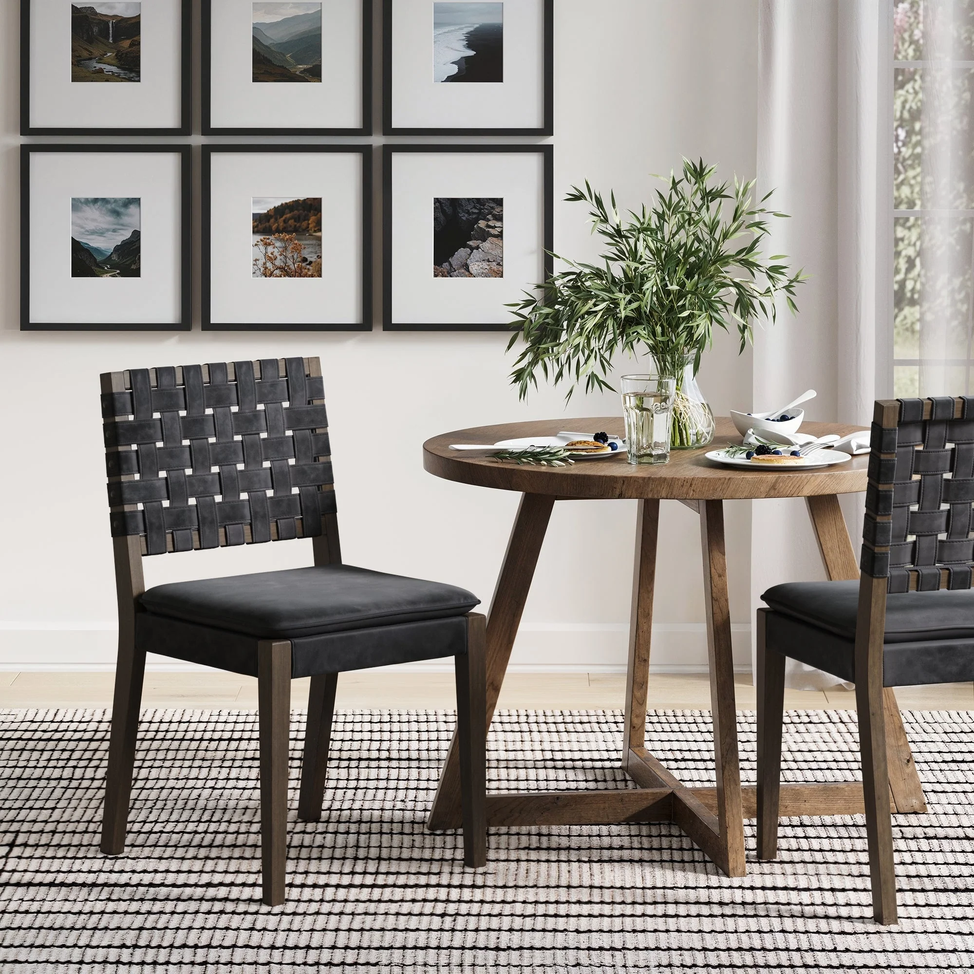Woven Faux Leather Dining Chair Black - Image 2