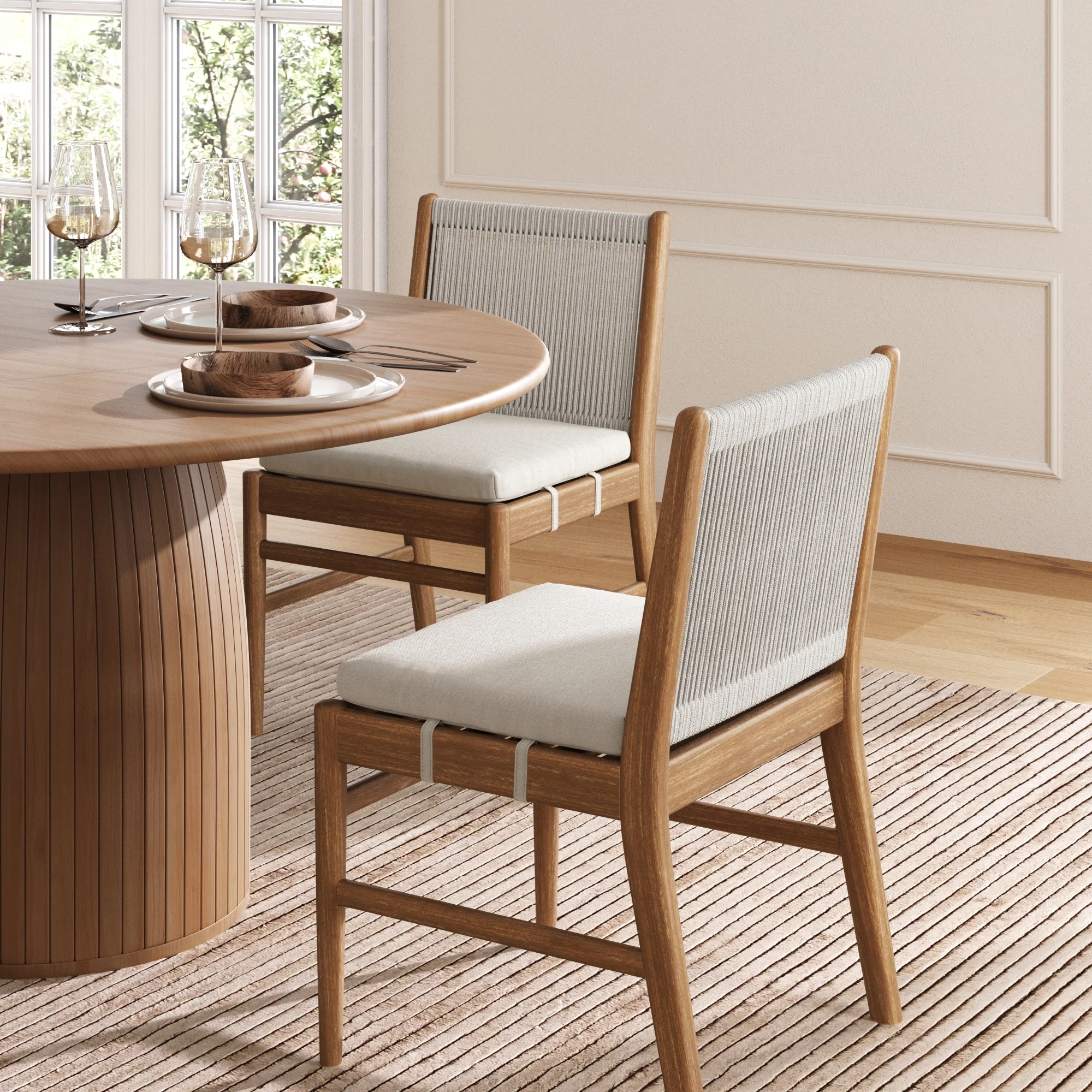 Woven Rope Back Dining Chair Brushed Light Brown - Image 2