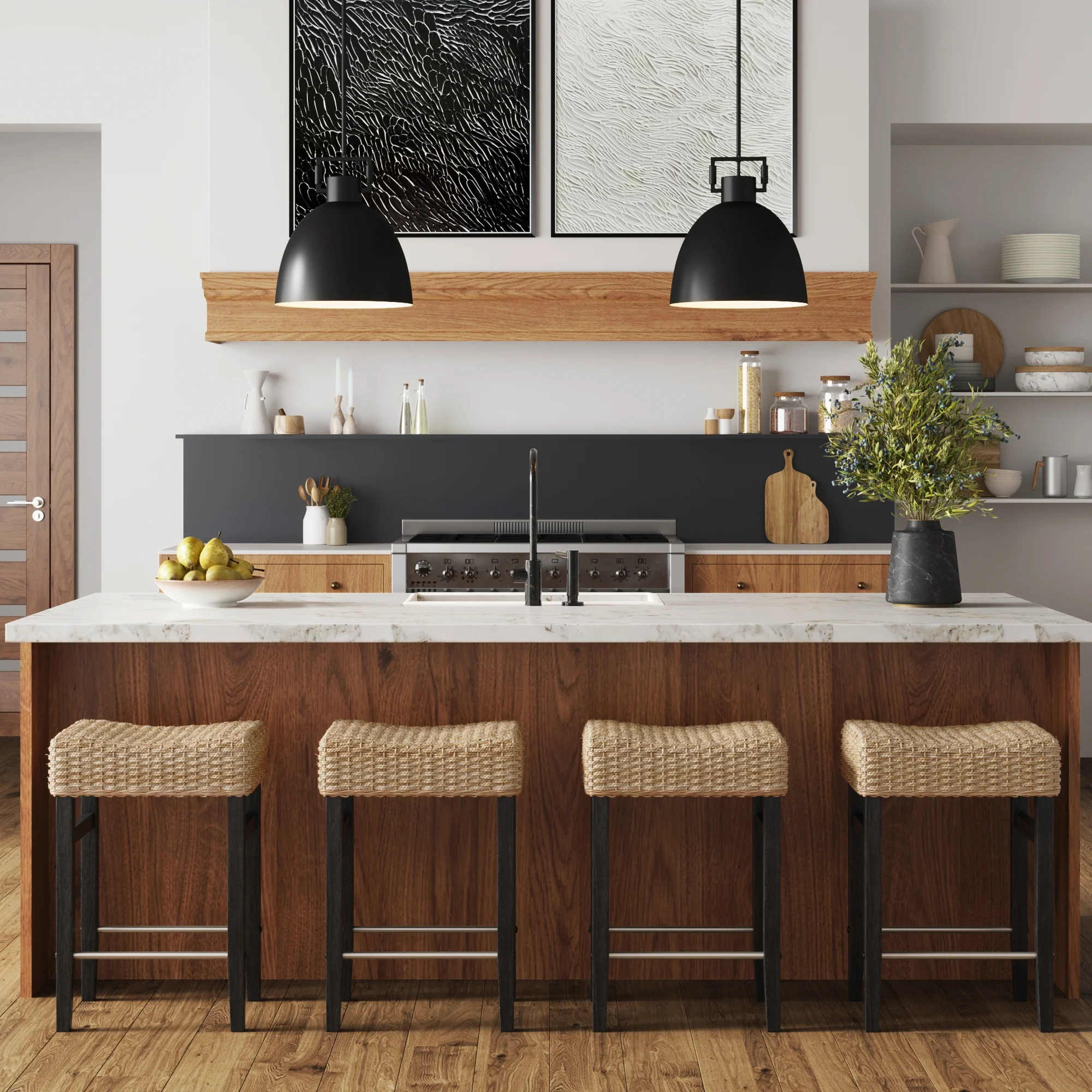 Woven Seagrass Counter Height Bar Stool Black - Image 2