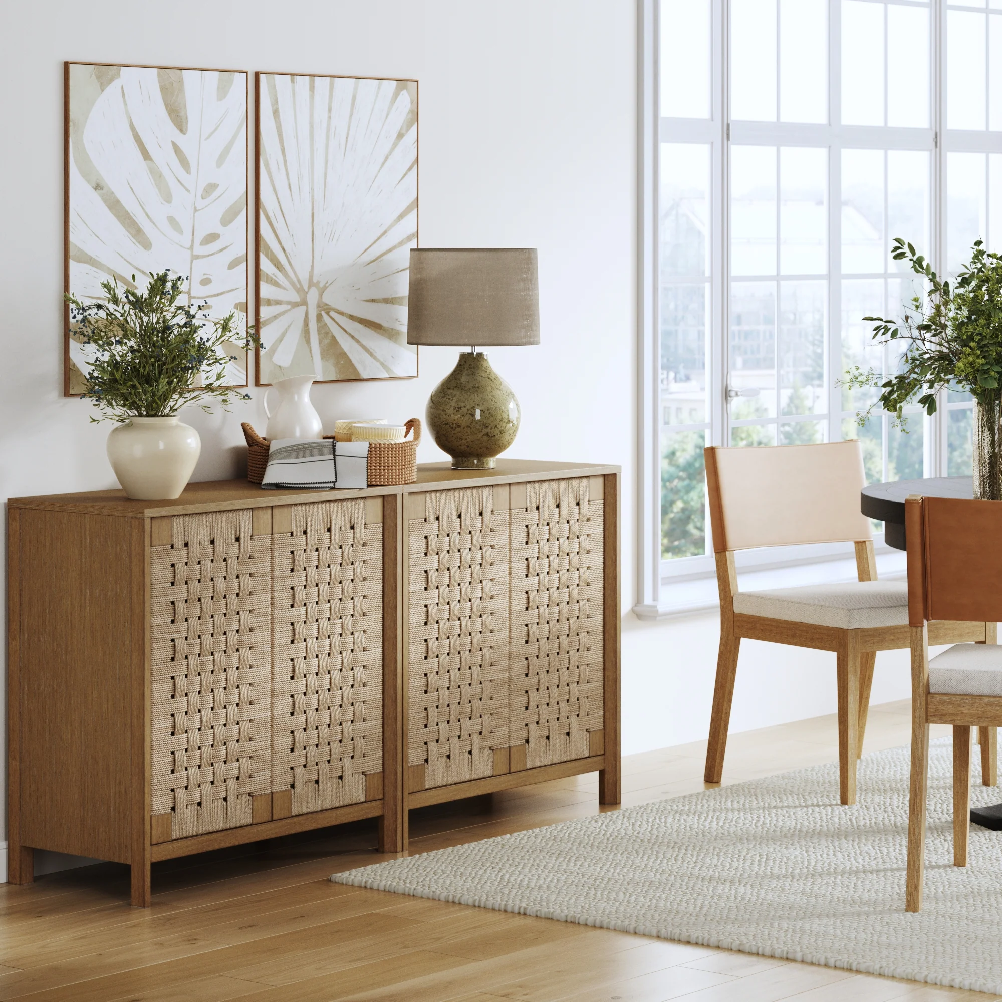 Woven Seagrass TV Console Cabinet for TVs 55-65" Light Brown - Image 2